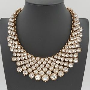 Banana Republic NWOT Clear Rhinestone Gold Bib Statement Necklace